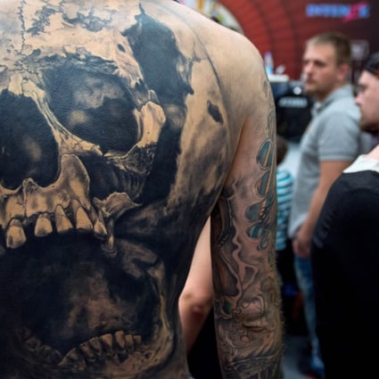 Some of the ink on offer at Moscow International Tattoo Week late last month. Photo: AFP