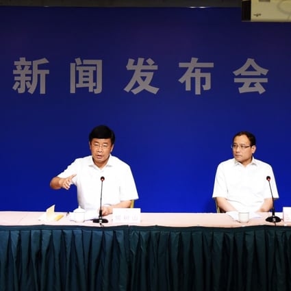 Officials in Tianjin brief the press on relief efforts. The People's Daily said that earlier briefings by cadres in the city were "less than satisfactory". Photo: Xinhua