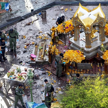 The attack took place at the Erwawan Shrine which is close to some of Bangkok’s most popular upscale shopping malls and a busy street at 6.30 pm. Photo: Reuters