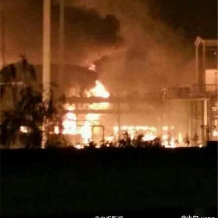 The explosion occurred at a chemical factory in Dongfu village near Zibo city in Shandong province. Photo: SCMP Pictures  
