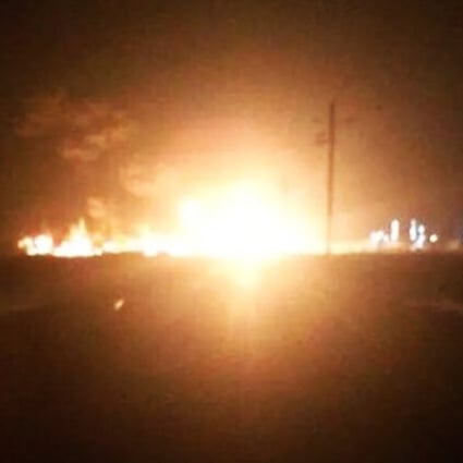A photograph of the Shandong chemical factory blast on Monday night, which was posted on Chinese social media.