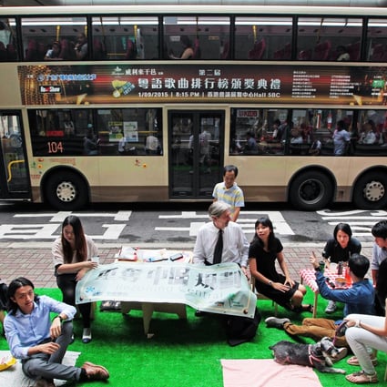 Members of various green groups promoting their plan for a pedestrian zone in Central. Photo: Bruce Yan