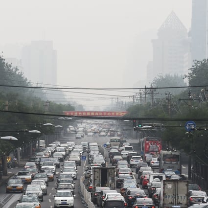 Gridlock during a smoggy day in Beijing. Photo: AFP