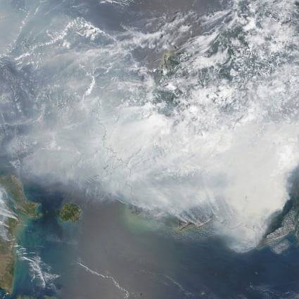 A Nasa satellite image shows smoke from fires in Indonesia over the coasts of Borneo and Sumatra. Photo: Reuters