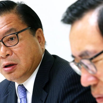 Business and Professional Alliance for Hong Kong Jeffrey Lam Kin-fung (left) and Chairman Andrew Leung Kwan-yuen meet the media at head office in Admiralty. Photos: David Wong