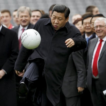 Xi Jinping kicks a football during a visit to Croke Park in Dublin, Ireland, while China's vice-president in 2012. Photo: Reuters