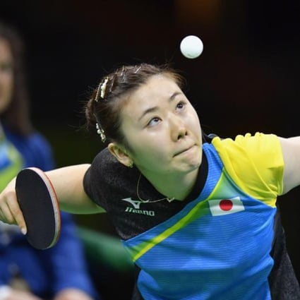 Japanese table tennis icon Ai Fukuhara plays in her singles semi-final against defending Olympic champion Li Xiaoxia of China. Li won the match 4-0. Photo: Kyodo
