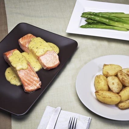 Spring recipes steamed salmon with tarragon beurre blanc, stirfried