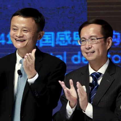 Jack Ma (left) with Daniel Zhang at the New York Stock Exchange on November 11, 2015. (Picture: Reuters)

