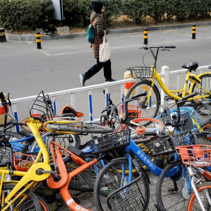 Shared bikes from various operators piled up haphazardly in Beijing in January, 2019. (Picture: Thomas Peter/Reuters)