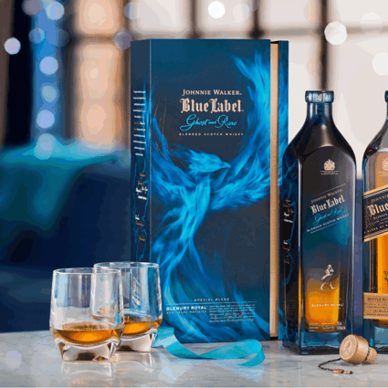 Johnnie Walker Blue Label Ghost and Rare Glenury Royal and Johnnie Walker Blue Label are blended from the rarest and most exceptional Scotch whiskies. 