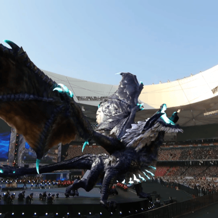 More than 40,000 fans showed up at the National Stadium in Beijing for the League of Legends World Championship in 2017, where a dragon was added onto the set using augmented reality. (Picture: Riot Games)