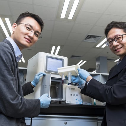 Dr Zou (Left), Dr Yu (Right) and other members of the biomedical research team develop technology that can accurately perform early screening for cancer cells and effectively monitor disease status.