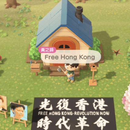 Familiar slogans from the Hong Kong protests that started last summer began popping up in Animal Crossing. (Picture: Joshua Wong/Twitter)