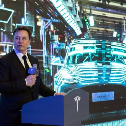 Elon Musk delivers a speech at a ceremony in January for the delivery of the first batch of Shanghai-made Tesla Model 3 vehicles. (Picture: EPA-EFE)