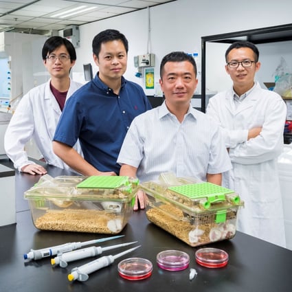 Dr Zhu Guangyu (front row) and his team at CityU.
