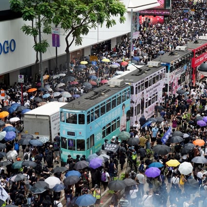 Protesters gather for a march in downtown Hong Kong to protest against the proposed enactment of a national security law on May 24, 2020. (Picture: Robert Ng/SCMP)