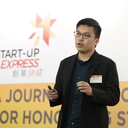 Wizpresso Founder and CEO Calvin Cheng presenting at Start-up Express.