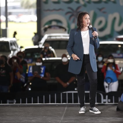Kamala Harris in Converse sneakers during an early voting mobilisation event in Orlando, Florida. Photo: Octavio Jones/Getty Images/AFP 