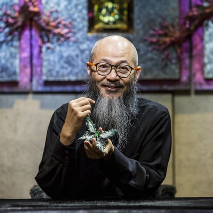 Wallace Chan and his latest butterfly brooch, Butterfly of the Lake. Photo: Wallace Chan