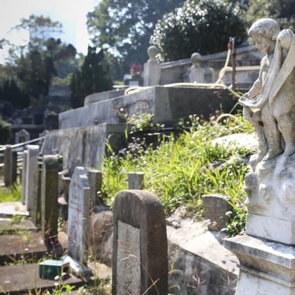 Pok Fu Lam’s Chiu Yuen Cemetery, which was built for the local Eurasian community. As the last native-speaking Eurasians pass away, their distinctive “wah-wah-WAH” accent is vanishing, too. Photo: SCMP / James Wendlinger