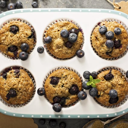 Vegan banana and blueberry muffins with fresh berries. Ingredients of vegan muffins can include plant milk, or soya, coconut or oats as dairy substitutes. Photo: AFP