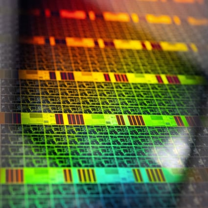 A 300 millimetre silicon wafer, with 22 nanometer chips, seen in the clean room at the GlobalFoundries fab in Dresden, Germany, on Feb. 11, 2021. Photo: Bloomberg