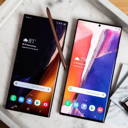 Samsung Galaxy Note 20 Ultra smartphones with a S-Pen stylus are displayed during the Samsung Unpacked product launch event in New York, US, on August 4, 2020. Photo: Bloomberg