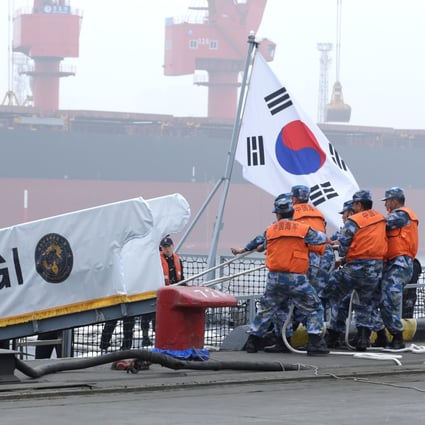 Chinese and South Korean navy personnel during preparations for the 70th anniversary celebrations of the founding of the Chinese People’s Liberation Army Navy (PLAN) in 2019. Photo: Reuters