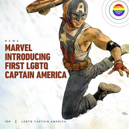 The United States of Captain America comic strips will introduce the superhero to a series of everyday heroes across the country, starting with Aaron Fischer, co-written by Joshua Trujillo with art by Jan Bazaldua, who is gay and will be released in honour of Pride Month in June. Photo: @IGN/Twitter