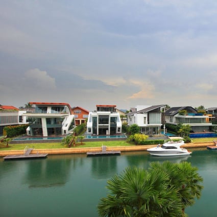 Undated handout photo of bungalows with private berths along Cove Grove from the roof terrace of a property on Pearl Island that recently sold for S$25 million in Singapore. Photo: EdgeProp Singapore.