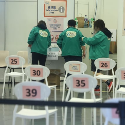 A Community Vaccination Centre at the Hong Kong Central Library in Causeway Bay on March 8. The   vaccination rate remains low, with herd immunity feared to be as long as 300 days away. Photo: Dickson Lee  