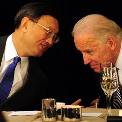 Yang Jiechi (left), China’s foreign minister at the time, has a word with Joe Biden, then US vice-president, during a luncheon in Los Angeles on February 17, 2012. Photo: AFP