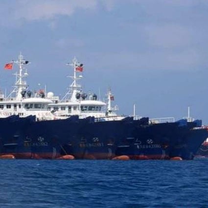 Chinese ships anchored at Whitsun Reef. Photo: AFP