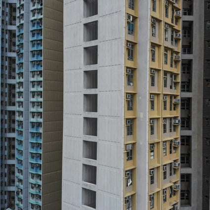 Blue public housing blocks in Oi Tung Estate stand next to yellow Home Ownership Scheme estate Tung Yuk Court, in Shau Kei Wan. Photo: Martin Chan