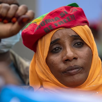 A member of the Oromo community takes part in a protest against the conflict in Ethiopia’s Tigray region, outside the European Union offices in Pretoria, South Africa, on March 25. Photo: AP