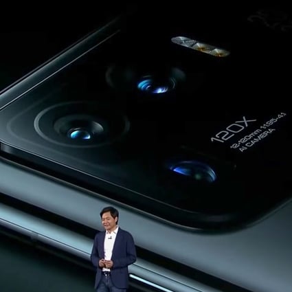 Xiaomi Corp chief executive Lei Jun presents the company’s latest flagship smartphone, the 11Ultra, at its product launch in Beijing on March 29, 2021. Photo: Handout