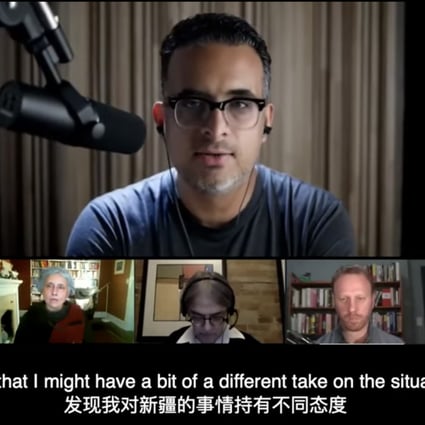 Canadian Daniel Dumbrill’s video address to an online panel discussion on Xinjiang was screened ahead of a Chinese foreign ministry press conference. Photo: Handout