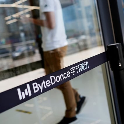 A man walks by a logo of ByteDance at its office in Beijing, China, on July 7, 2020. Photo: Reuters
