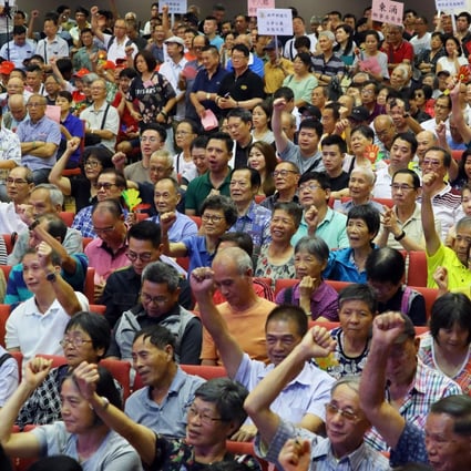 Villagers attend a rally against a court ruling on small-house rights at Heung Yee Kuk Building in 2019. Appeal judges in January 2021 overturned the lower court ruling to reinstate male indigenous villagers’ full rights to build three-storey homes on both private and government-sourced land in space-starved Hong Kong. Photo: Edmond So