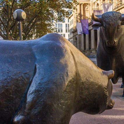 Bull and Bear statues seen outside the Deutsche Boerse stock exchange, in Frankfurt. Photo: EPA-EFE