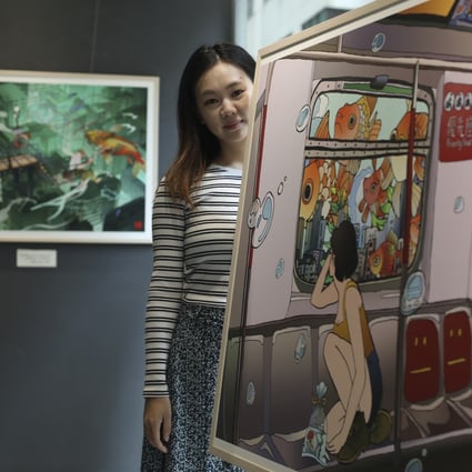 Giant lucky cats, goldfish swimming above the Hong Kong skyline – Vivian Ho Pok-yan’s latest solo exhibition presents a fantastical, cartoonish reimagination of the artist’s home city. Photo: Xiaomei Chen