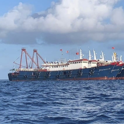 Manila again called for Chinese boats to leave Whitsun Reef in the South China Sea on Monday. Photo: National Task Force-West Philippine Sea via AP