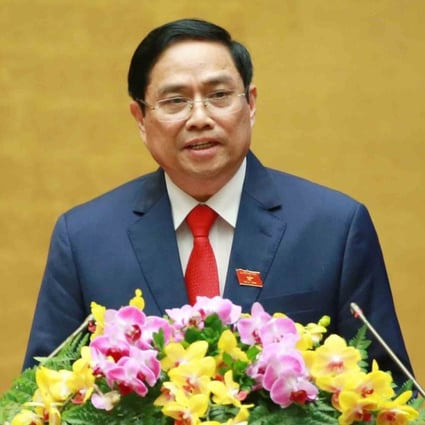 Pham Minh Chinh speaks after being sworn-in as Vietnam’s prime minister at an official ceremony in Hanoi on Monday. Photo: Vietnam News Agency via Reuters