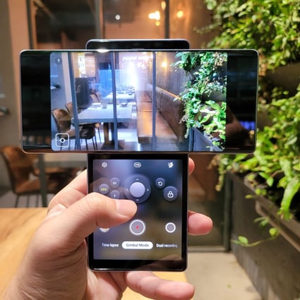 LG, which is shutting down its smartphone division, has pioneered a number of trends. The LG Wing in its T-shaped ‘Swivel’ mode. Photo: Ben Sin