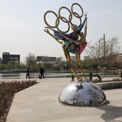 A sculpture of figure skaters for the 2022 Winter Olympics at a park in Beijing. There have been growing calls in the US to boycott the Games over human rights concerns. Photo: Reuters