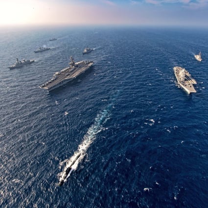 Warships from the US, Indian, Japanese and Australian navies carry out a joint exercise in the Northern Arabian Sea in 2020. File photo: AP