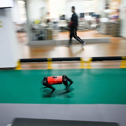 An AlphaDog quadruped robot runs in a workshop at the Weilan Intelligent Technology Corporation in Nanjing, Jiangsu province, on April 2. Technology holds the key to China’s ambition to be a world-leading nation. Photo: AFP