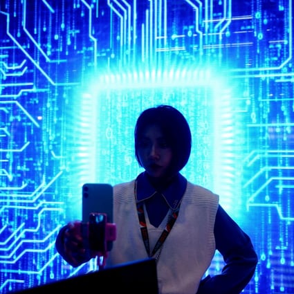 A woman visits a semiconductor device display at the Appliance and Electronics World Expo in Shanghai on March 23, 2021. Photo: Reuters