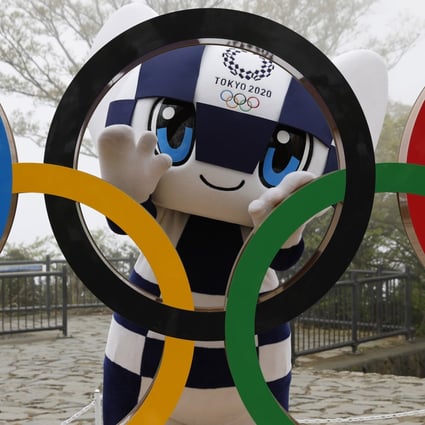 Tokyo 2020 Olympic Games mascot Miraitowa poses as calls increase for the Games to be delayed or cancelled. Photo: AP